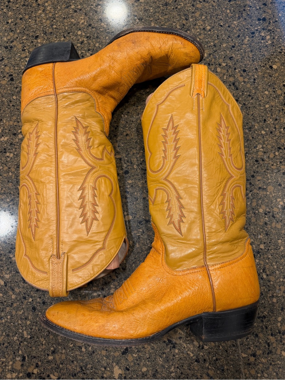 Larry Mahan Smooth Ostrich White-Gold Label Cowboy Boots 11.5D
